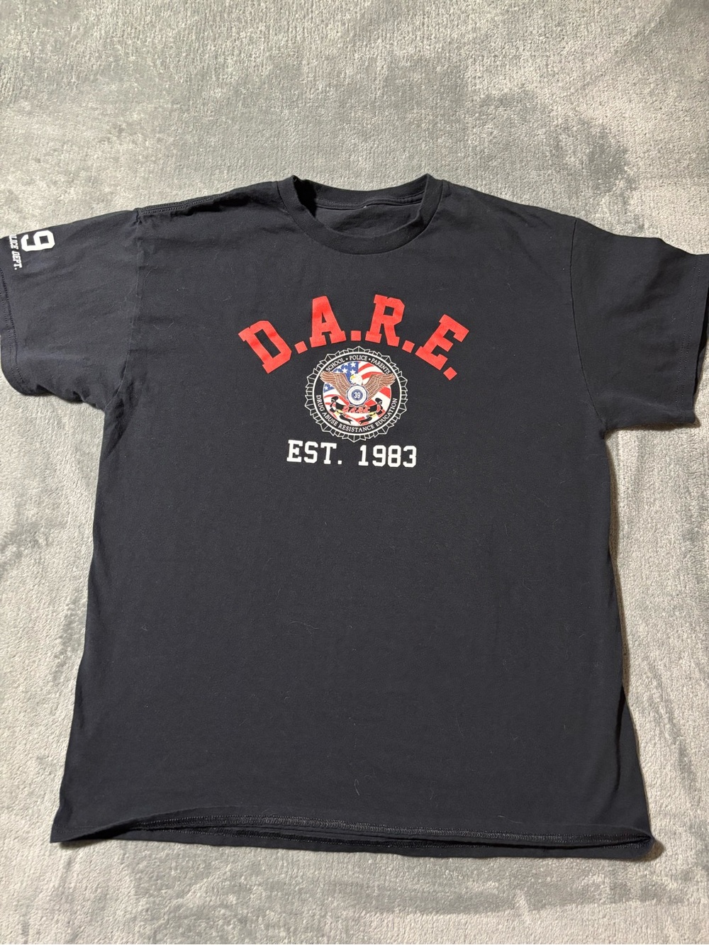 D.A.R.E. Black Graphic Tee - Red & White Logo. City of Irvine.